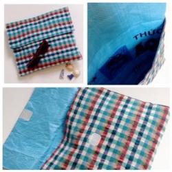 Pochette ARUN : krama turquoise / rÃ©cup plastique